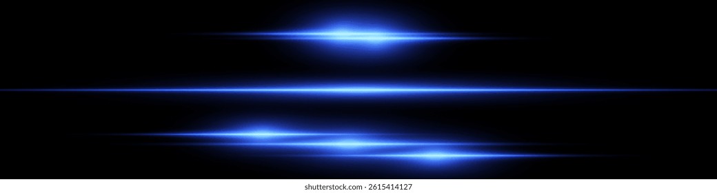Bright horizontal beam of light on black background. Glowing laser effect creating futuristic and sci-fi aesthetics. Suitable for technology, energy, speed and digital design themes.