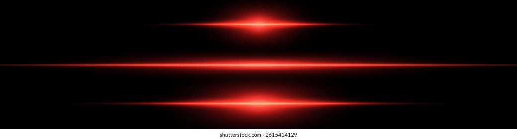 Bright horizontal beam of light on black background. Glowing laser effect creating futuristic and sci-fi aesthetics. Suitable for technology, energy, speed and digital design themes.