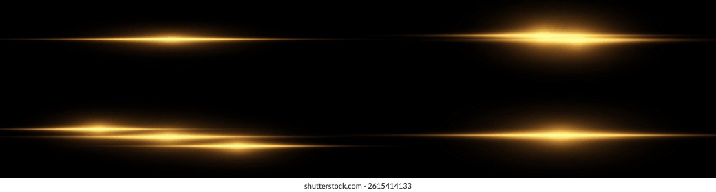 Bright horizontal beam of light on black background. Glowing laser effect creating futuristic and sci-fi aesthetics. Suitable for technology, energy, speed and digital design themes.