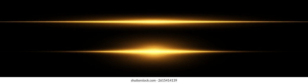 Bright horizontal beam of light on black background. Glowing laser effect creating futuristic and sci-fi aesthetics. Suitable for technology, energy, speed and digital design themes.