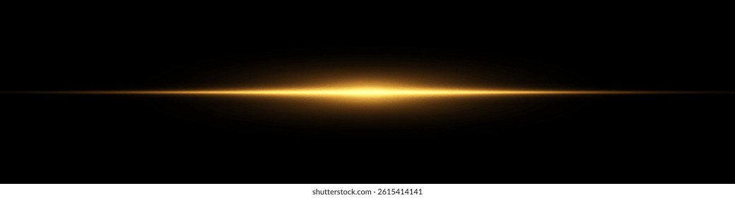 Bright horizontal beam of light on black background. Glowing laser effect creating futuristic and sci-fi aesthetics. Suitable for technology, energy, speed and digital design themes.