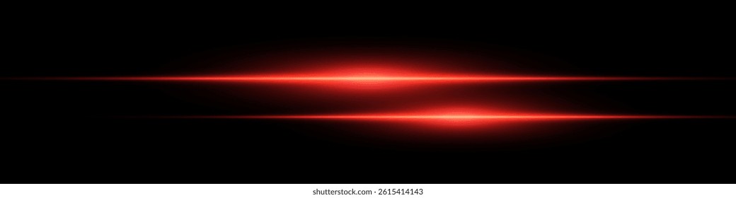 Bright horizontal beam of light on black background. Glowing laser effect creating futuristic and sci-fi aesthetics. Suitable for technology, energy, speed and digital design themes.