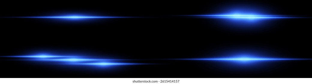 Bright horizontal beam of light on black background. Glowing laser effect creating futuristic and sci-fi aesthetics. Suitable for technology, energy, speed and digital design themes.