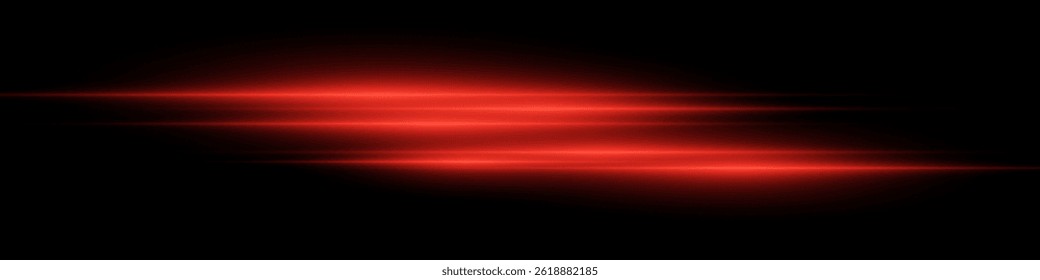 Feixe de luz horizontal brilhante sobre fundo preto. Efeito de laser brilhante que cria estética futurista e ficção científica. Adequado para temas de tecnologia, energia, velocidade e design digital.
