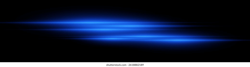 Feixe de luz horizontal brilhante sobre fundo preto. Efeito de laser brilhante que cria estética futurista e ficção científica. Adequado para temas de tecnologia, energia, velocidade e design digital.