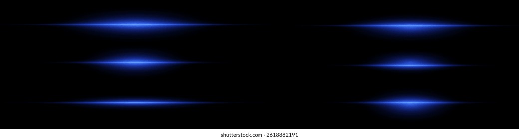 Bright horizontal beam of light on black background. Glowing laser effect creating futuristic and sci-fi aesthetics. Suitable for technology, energy, speed and digital design themes.