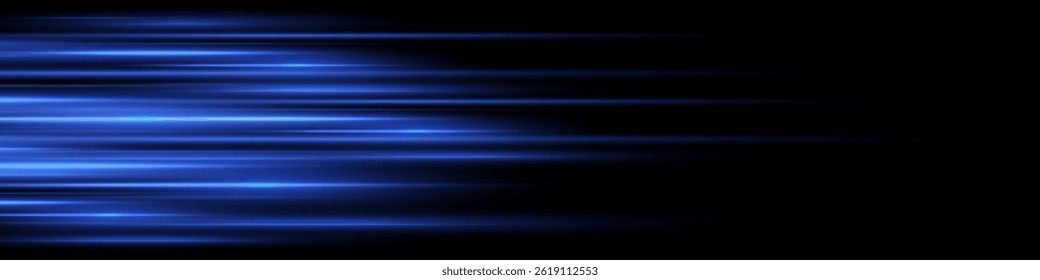Bright horizontal beam of light on black background. Glowing laser effect creating futuristic and sci-fi aesthetics. Suitable for technology, energy, speed and digital design themes.
