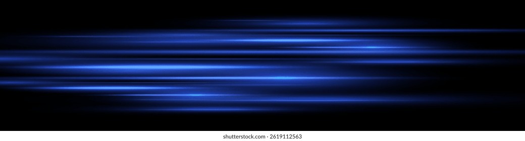 Bright horizontal beam of light on black background. Glowing laser effect creating futuristic and sci-fi aesthetics. Suitable for technology, energy, speed and digital design themes.
