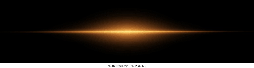 Bright horizontal beam of light on black background. Glowing laser effect creating futuristic and sci-fi aesthetics. Suitable for technology, energy, speed and digital design themes.