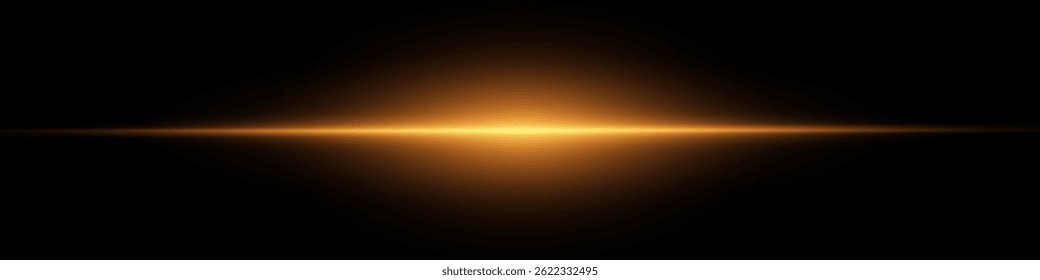 Bright horizontal beam of light on black background. Glowing laser effect creating futuristic and sci-fi aesthetics. Suitable for technology, energy, speed and digital design themes.