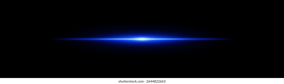 Bright horizontal blue beam. Central light burst with smooth radial fade on black background, ideal for sci-fi, energy or speed visuals.