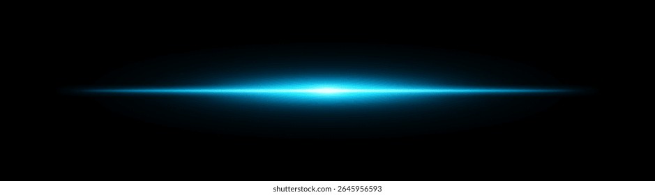 Bright horizontal blue beam. Central light burst with smooth radial fade on black background, ideal for sci-fi, energy or speed visuals.