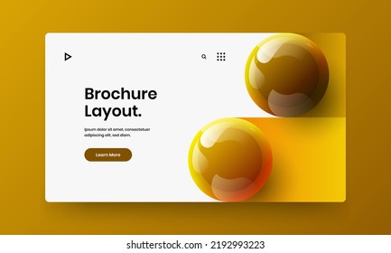 Bright horizontal cover vector design illustration. Fresh 3D balls front page layout.