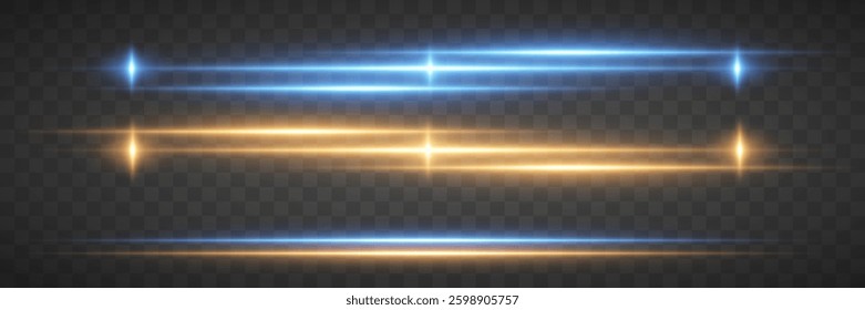 Bright horizontal glare. Laser beams, neon light. EPS 10 vector.