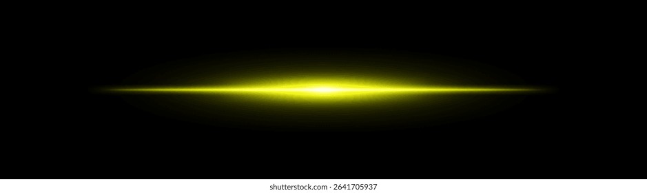 Bright horizontal golden beam. Central light burst with smooth radial fade on black background, ideal for sci-fi, energy or speed visuals.