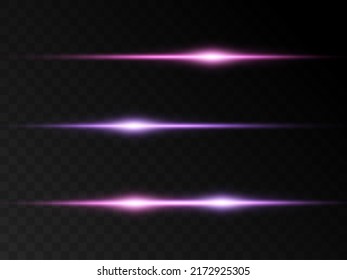 Bright horizontal highlights. Laser beams, horizontal beams of light. Beautiful light bursts PNG. Vector