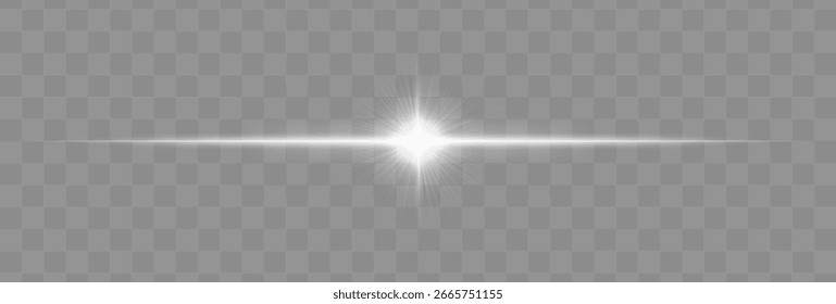 Helles horizontales Objektiv, isoliert, leuchtender Blitz im Zentrum, ideal für kinematische Lichteffekte.