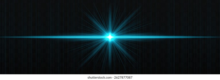 Bright horizontal light flare with glowing rays and subtle streaks on dark background. Clean, minimal vector effect for digital design and highlights.