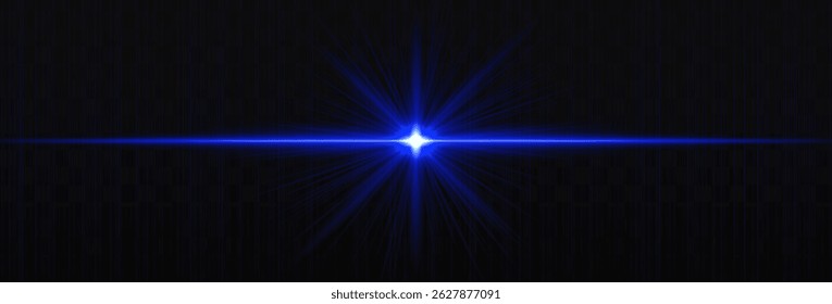 Bright horizontal light flare with glowing rays and subtle streaks on dark background. Clean, minimal vector effect for digital design and highlights.