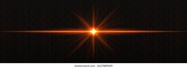Bright horizontal light flare with glowing rays and subtle streaks on dark background. Clean, minimal vector effect for digital design and highlights.