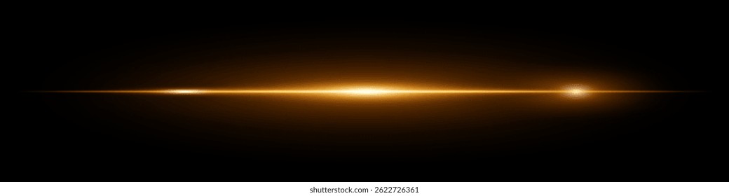 Clarão de lente laranja neon horizontal brilhante isolado em fundo escuro. Feixe futurista minimalista ideal para elementos de IU, projetos digitais, visuais de ficção científica. Ilustração vetorial de EPS.