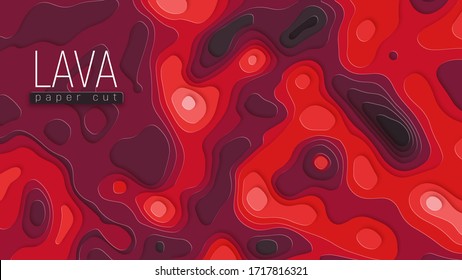 Bright hot lava flows on surface. Abstract background. Copyspace and place for your text. Paper cut vector Illustration.