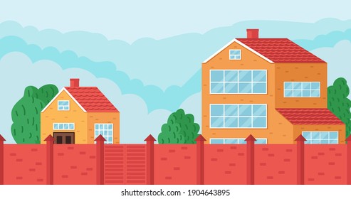 Bright House Behind The Fence For Big Family Vector Illustration