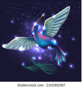 Bright Hummingbird on a dark background Vector illustration 