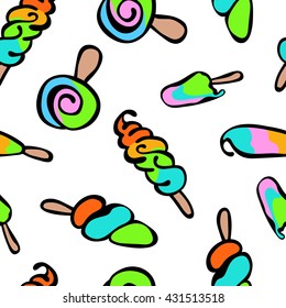 Bright ice cream. Summer sweets. Seamless vector pattern (background). Bright design.
