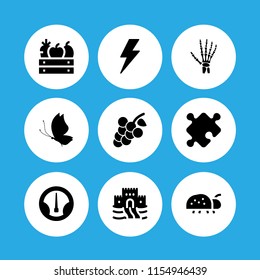 bright icon. 9 bright set with skeleton, speed, toy and butterfly vector icons for web and mobile app