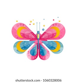 Bright icon of butterfly with gradients and texture. Insect with two pairs of beautiful wings. Abstract flat vector design for wall decor, textile, postcard
