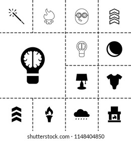 Bright icon. collection of 13 bright filled and outline icons such as baby onesie, table lamp, sphere, fireplace, torch, rank, sun. editable bright icons for web and mobile.