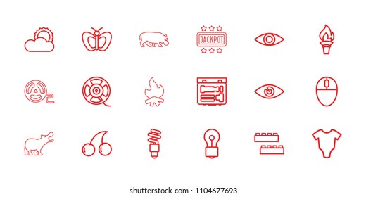 Bright icon. collection of 18 bright outline icons such as baby onesie, child building kit, butterfly, cherry, bulb, eye, sun. editable bright icons for web and mobile.