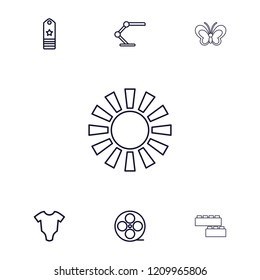 Bright icon. collection of 7 bright outline icons such as baby onesie, movie tape, table lamp, rank, child building kit, butterfly. editable bright icons for web and mobile.