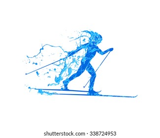 Bright icon of cross-country skier isolated on white background