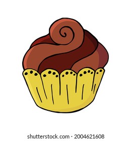 Bright icon of cupcake, muffin in hand draw style. Vector illustration for your design. Sweet pastries, muffin