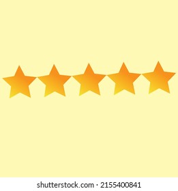 Bright Icon Of Quality Rating With Five Golden Yellow Stars. Evaluation Of Goods, Write Reviews Of Shipping, Hotels, Shops. Vector Illustration. Flat.