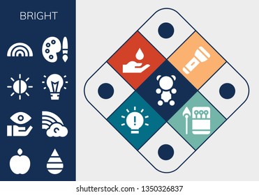 bright icon set. 13 filled bright icons.  Collection Of - Gummy bear, Apple, Drop, Eye, Rainbow, Brightness, Idea, Palette, Flashlight, Blood, Matches