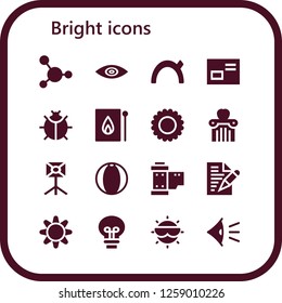  bright icon set. 16 filled bright icons. Simple modern icons about  - Blood, View, Evening, Letter, Ladybug, Match, Sun, Apple, Spotlight, Beach ball, Reel, Idea, Eye