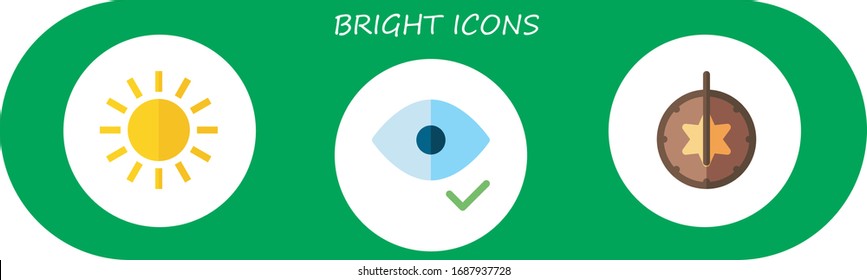 bright icon set. 3 flat bright icons.  Simple modern icons such as: sun, eye, sun clock