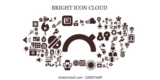  bright icon set. 93 filled bright icons. Simple modern icons about  - Evening, Flash, Reel, Apple, Light, Soundcloud, View, Sun, Button, Lamp, Idea, Sparkler, Blood, Star, Inspiration