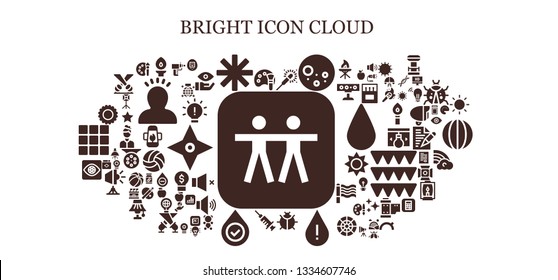 bright icon set. 93 filled bright icons.  Collection Of - Apple, Color palette, Torch, Star, Sparkler, Full moon, Ladybug, Drop, Blood, Capture, Sun, Particle gun, Tamagotchi