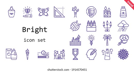 bright icon set  line icon style  bright related icons such as brush  wine glass  light bulb  storm  color  idea  torch  candles  oil paint  pencil  progress bar  sunflower  triangle  smore