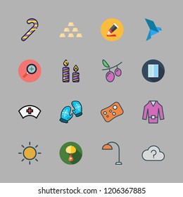 bright icon set. vector set about coat, bird, grapes and gold icons set.