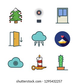 bright icon set. vector set about porridge, cloud, window and door icons set.