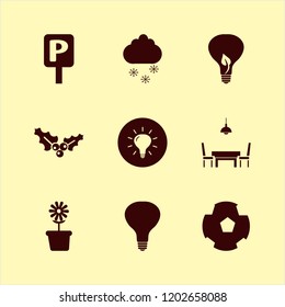 bright icon. bright vector icons set holly berry, bulb, dining room and cloud snowflake
