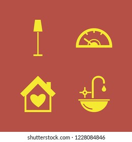 bright icon. bright vector icons set house heart, sink, floor lamp and speedometer