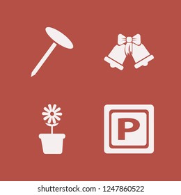 bright icon. bright vector icons set nail, sleigh bells, flower pot and parking sign