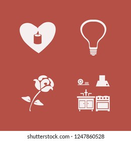 bright icon. bright vector icons set rose, candle heart, bulb and kitchen
