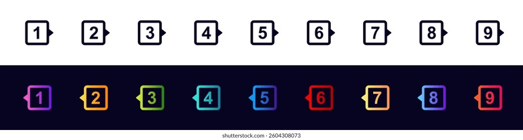Bright icons designed for list markers, bullet points, or step markers in visual content.